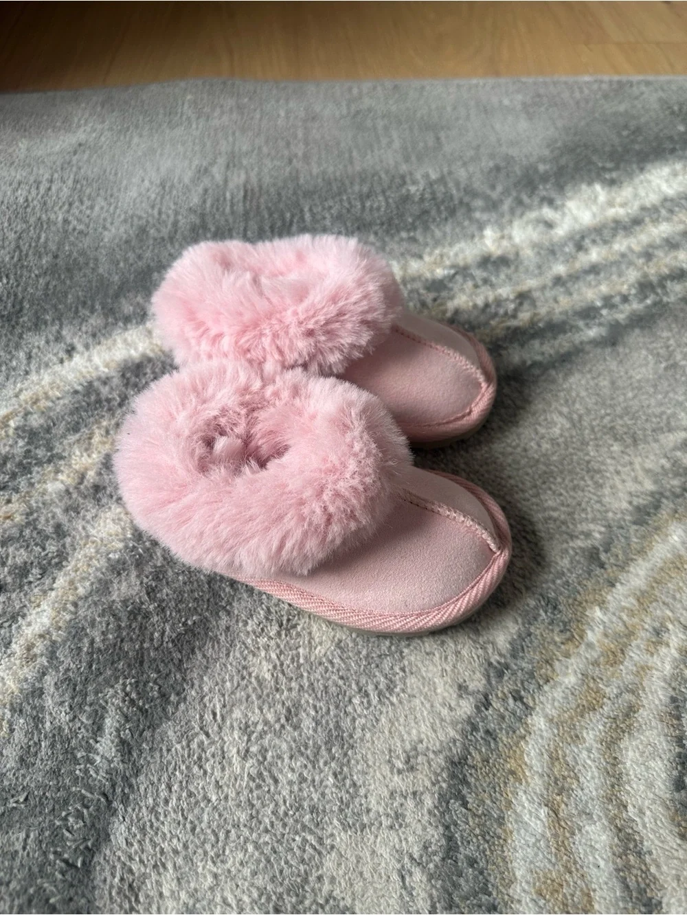 Toddler Pink Faux Fur Pom Slip-On Booties